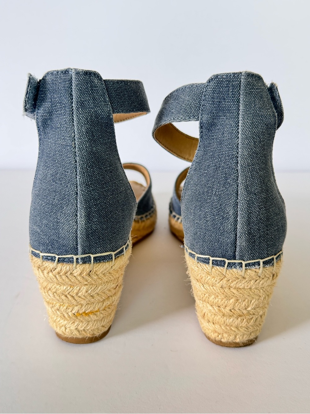 Rockport Denim Blue Espadrille Wedge Sandals Size 8 Canvas Ankle Strap - Picture 3 of 7